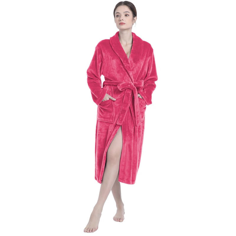 Eonkasp Plush Soft Robes for Women, Premium Fleece Womens Robe Cozy Warm Bathrobe, Rose Red, 2XL-3XL - Image 5