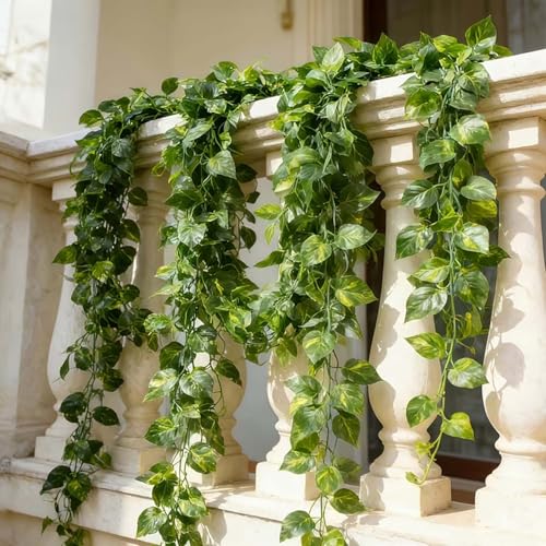 Go Hooked Artificial Hanging Creeper for Home Décor (Pack of 24, 6 Ft) | Money Plant Leaf Garland with 30 Leaves Each | Plastic Decorative Creeper for Balcony, Walls, Garden Decoration - Image 3