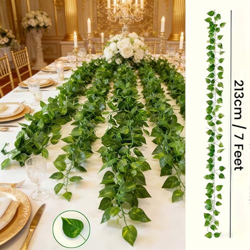 Go Hooked Artificial Hanging Creeper for Home Décor (Pack of 24, 6 Ft) | Money Plant Leaf Garland with 30 Leaves Each | Plastic Decorative Creeper for Balcony, Walls, Garden Decoration - Image 2