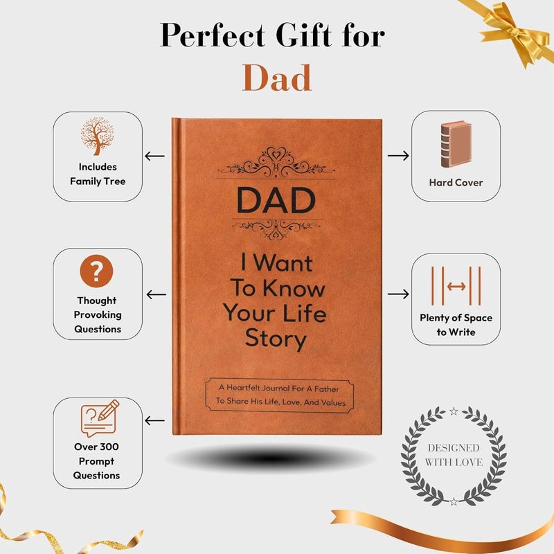 XKFCFC Best Fathers Day Gift for Dad from Daughter Son - Dad : I Want to Know Your Life Story Leather Journal (Hardcover): Sentimental Keepsake for Father‘s Day, Birthday, and Christmas, Guided Life Story - Image 4