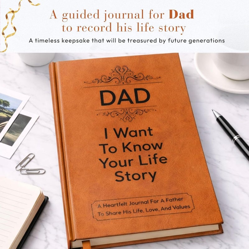 XKFCFC Best Fathers Day Gift for Dad from Daughter Son - Dad : I Want to Know Your Life Story Leather Journal (Hardcover): Sentimental Keepsake for Father‘s Day, Birthday, and Christmas, Guided Life Story - Image 5