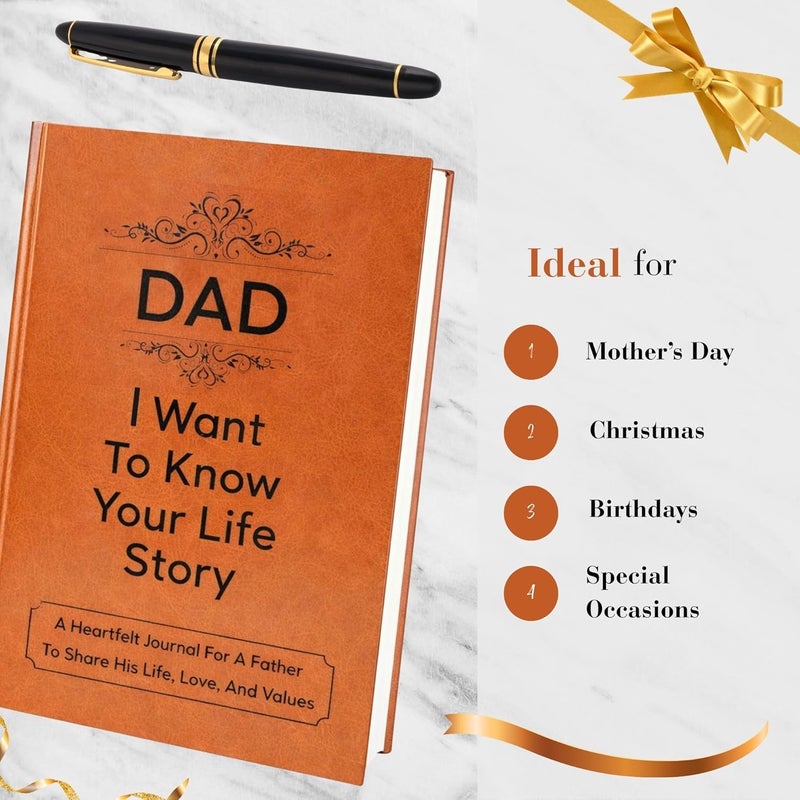 XKFCFC Best Fathers Day Gift for Dad from Daughter Son - Dad : I Want to Know Your Life Story Leather Journal (Hardcover): Sentimental Keepsake for Father‘s Day, Birthday, and Christmas, Guided Life Story - Image 3