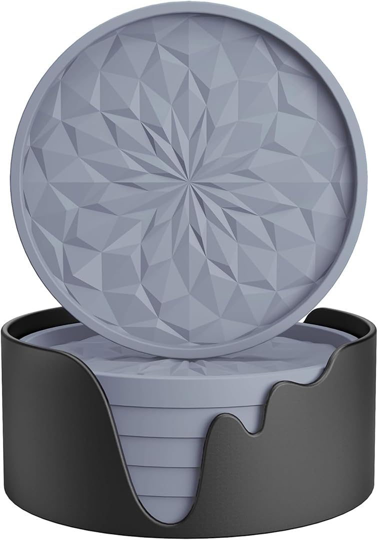 Lyrovo Silicone Coaster 6 Pack with Holder Set fit for Tea Cups Coffee Mugs and Glasses