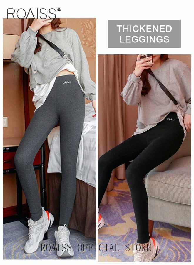 roaiss 2-Piece Women Winter Warm Thick Trousers Fleece Lined Thermal Stretchy Leggings Winter High Waist Thick Warm Cashmere Lamb Fleece Pants Fluffy Slim Tights Stylish Women Yoga Leggings  - Image 3