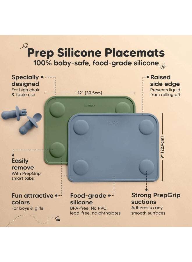 KeaBabies Prep Silicone Placemats, Non-Slip Feeding Mat, BPA-Free, Sage - Image 2