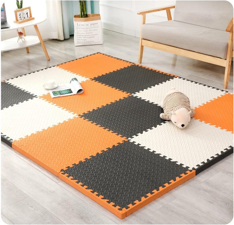 SIGNATRON Puzzle Flooring || Kids Interlocking Play mat || Shop Floor Mat || Kitchen Floor Mat || Pet Mat ||12 MM Thick (6 Tiles - 24 Square Feet, Black - Orange - White) - Image 1