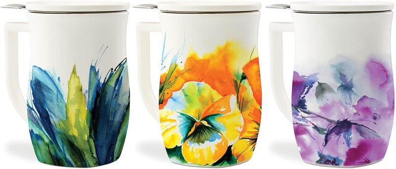 Tea Forte Ceramic Fiore Cup with Handle, Removeable Stainless Steel Infuser Basket and Lid, Steeps 14 oz Loose Leaf Tea, Dishwasher & Microwave Safe, Blue Agave - Image 4