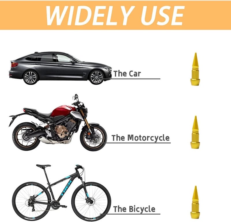 Luckam Car Wheel Tire Valve Caps, 4 Pack Spiked Aluminum Valve Stem Caps, Attractive Dustproof Car Accessories, Universal for Most Vehicles (Gold, 45MM) - Image 3