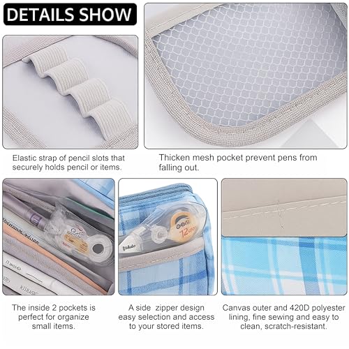 OFIXO® Pencil Case Aesthetic Special Cute Pencil Pouch for Girls Stylish Pencil Pouches for Stationary Boys Pouch for School College Students Multifunctional Aesthetic Pencil Case for Kids (Blue) - Image 2