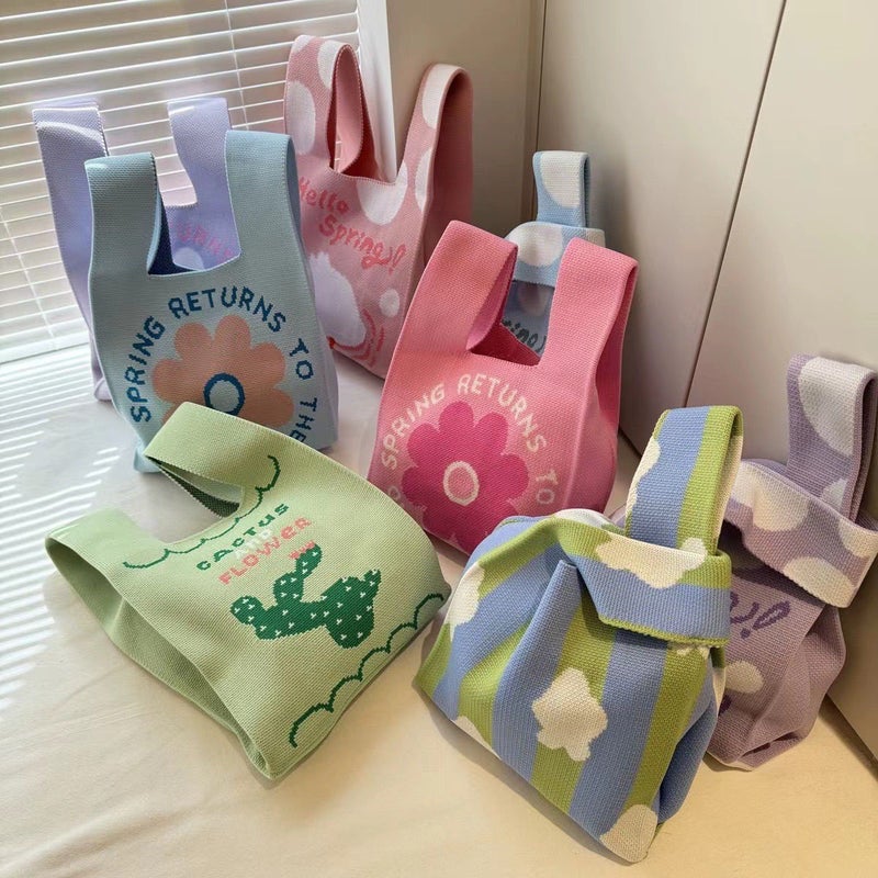 3.8 Women'S Day Niche Designer Floral-Themed Knitted Bag Handbag Tote Bag Wedding Favor Packaging - Image 3