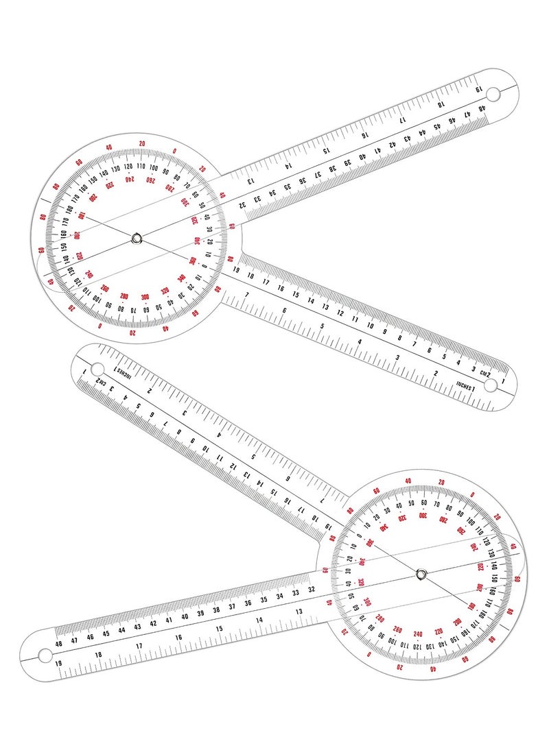 Excefore 12 Inch Goniometer Transparent Orthopedic Angle Ruler Plastic Goniometer 360 Degree for Body Measuring Tape Goniometer Protractor Ruler (2 pcs) - Image 1