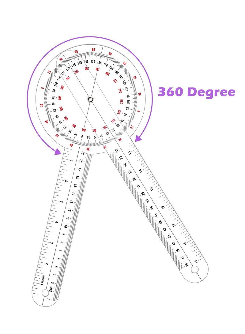 Excefore 12 Inch Goniometer Transparent Orthopedic Angle Ruler Plastic Goniometer 360 Degree for Body Measuring Tape Goniometer Protractor Ruler (2 pcs) - Image 3