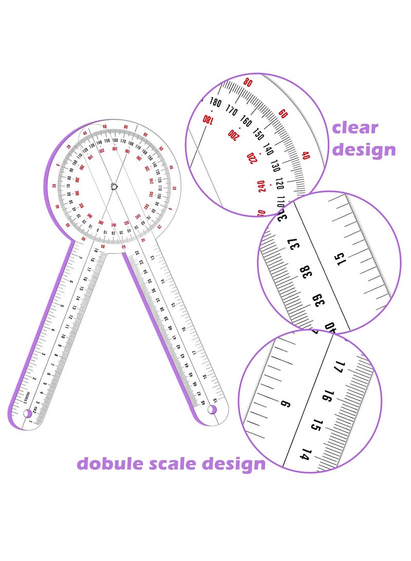 Excefore 12 Inch Goniometer Transparent Orthopedic Angle Ruler Plastic Goniometer 360 Degree for Body Measuring Tape Goniometer Protractor Ruler (2 pcs) - Image 2