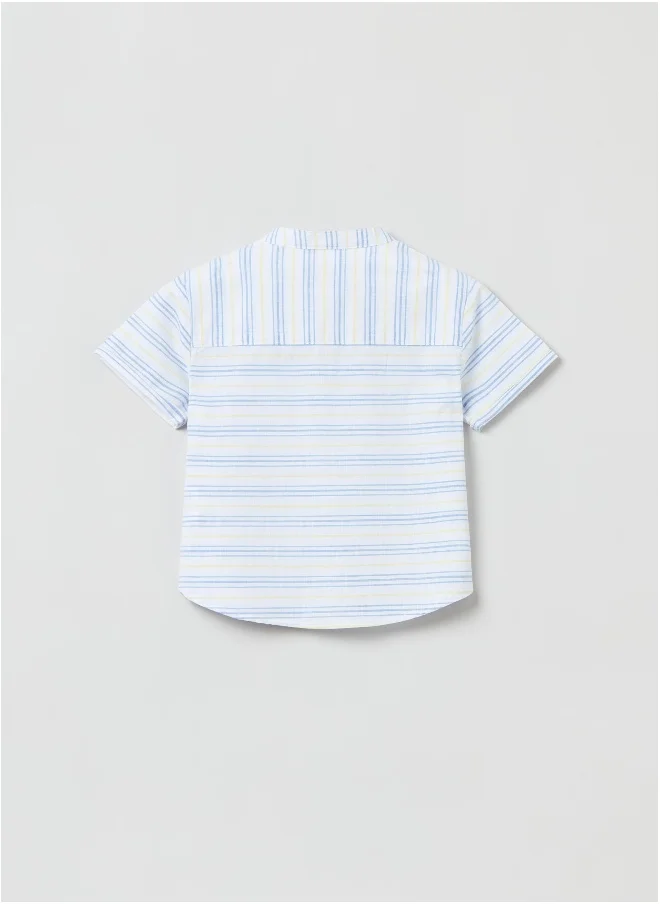 او في اس Yarn-dyed striped cotton shirt