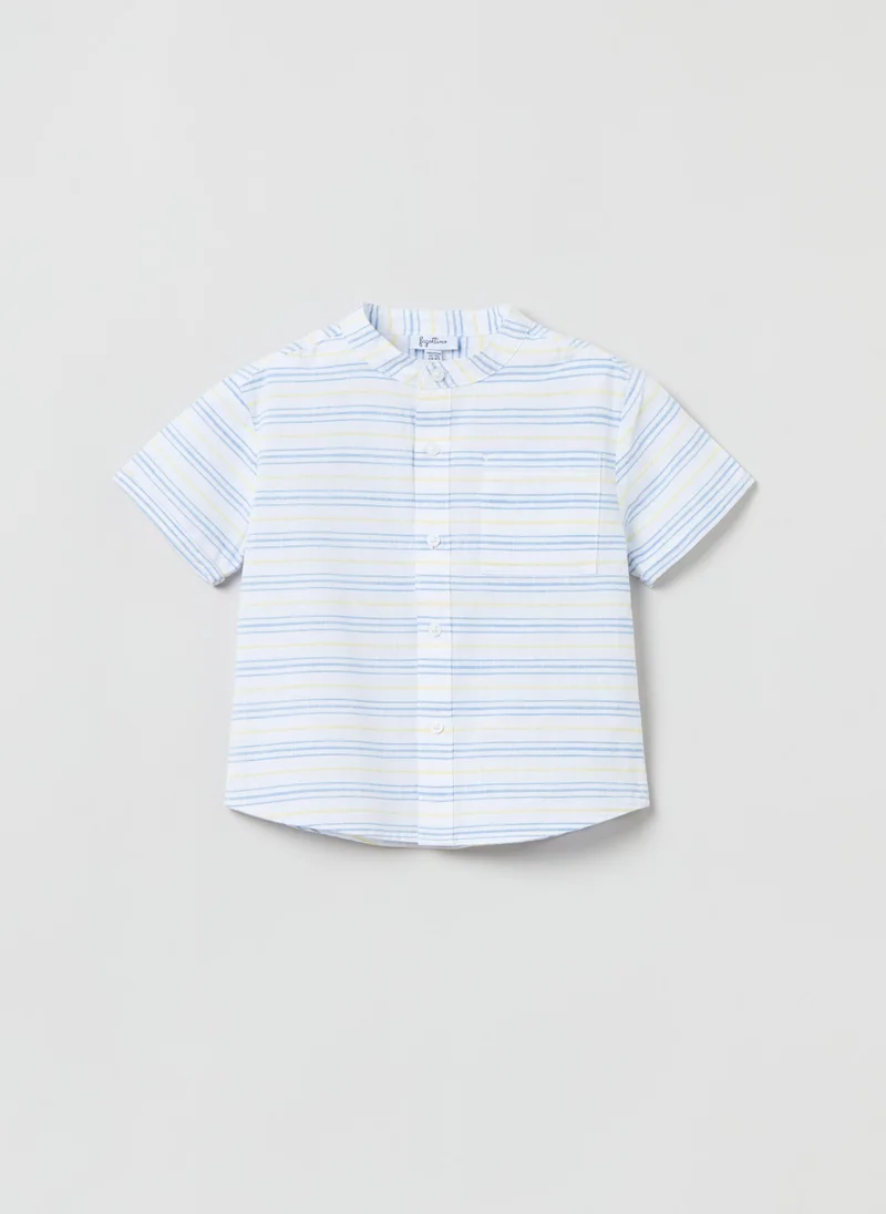 او في اس Yarn-dyed striped cotton shirt