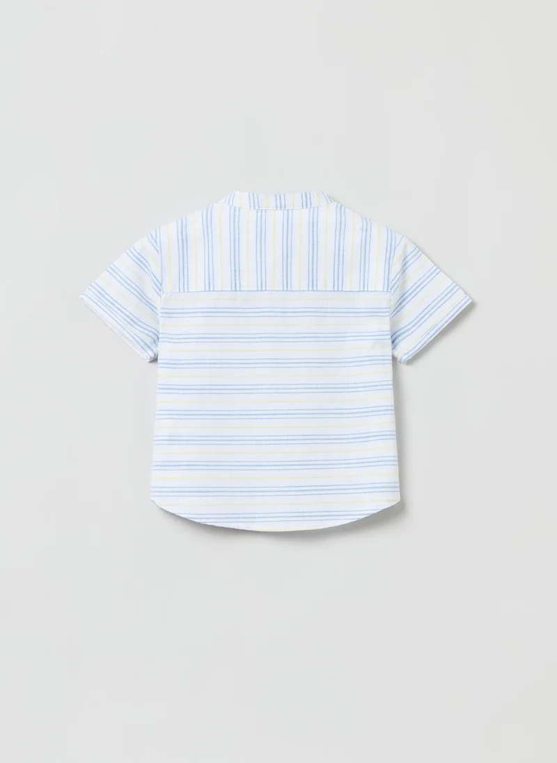 او في اس Yarn-dyed striped cotton shirt