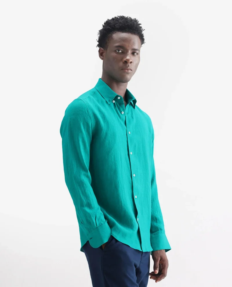 Rare Rabbit Men's Classic 100% Linen Plain Shirt