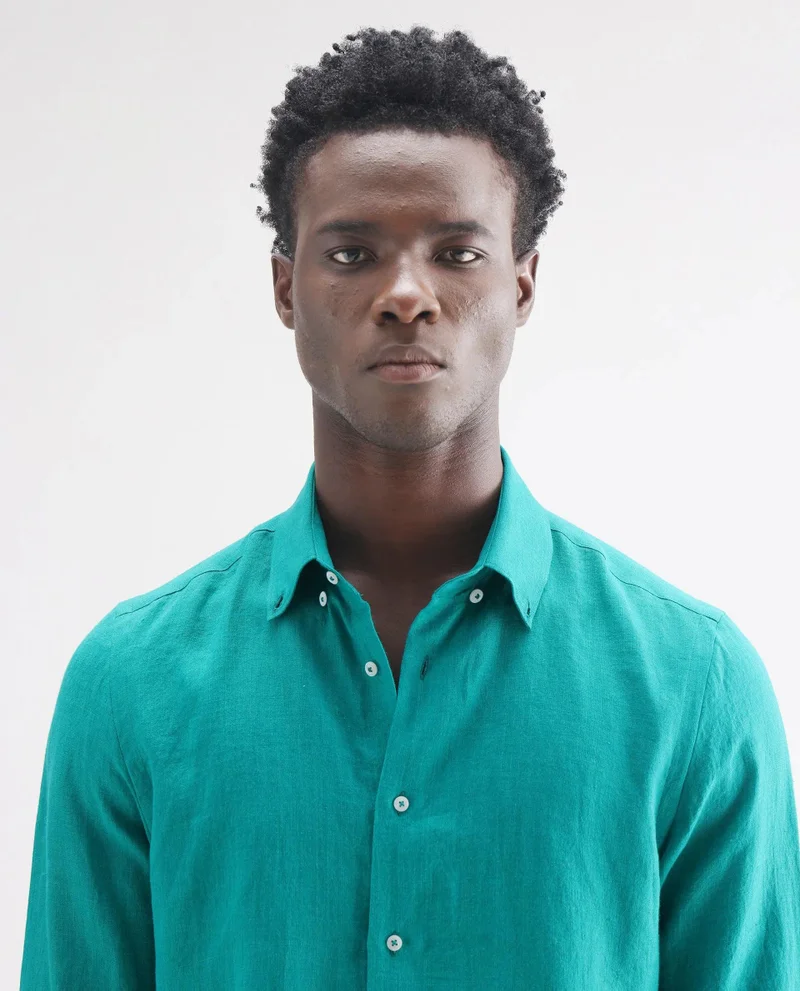 Rare Rabbit Men's Classic 100% Linen Plain Shirt
