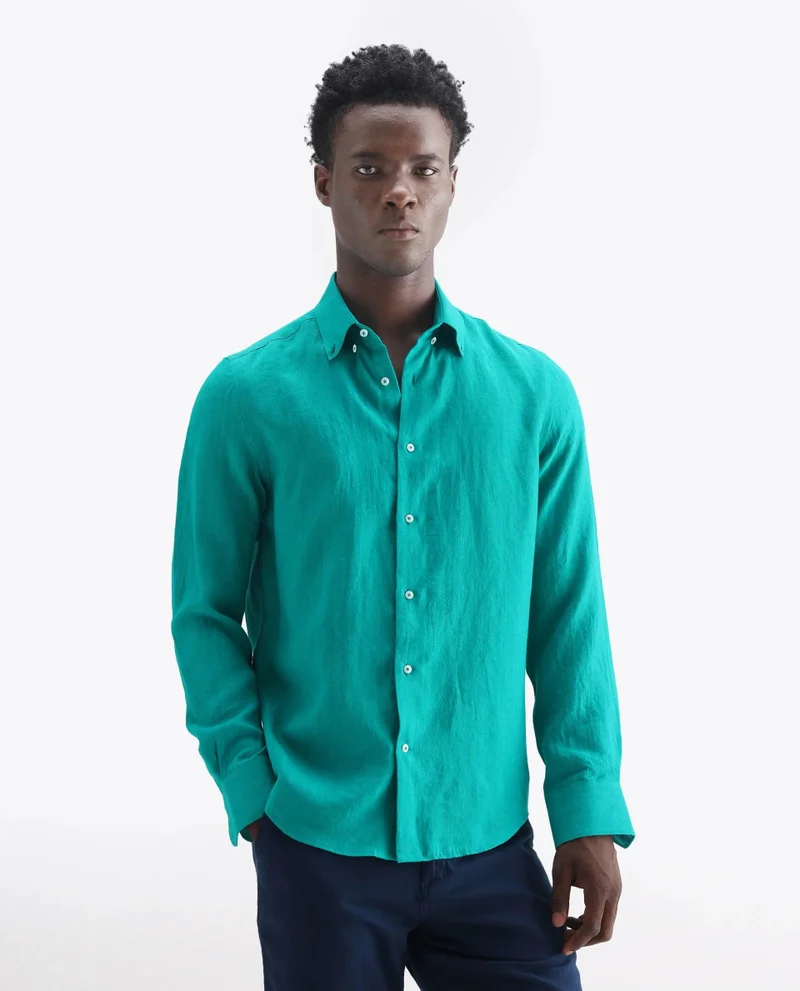 Rare Rabbit Men's Classic 100% Linen Plain Shirt