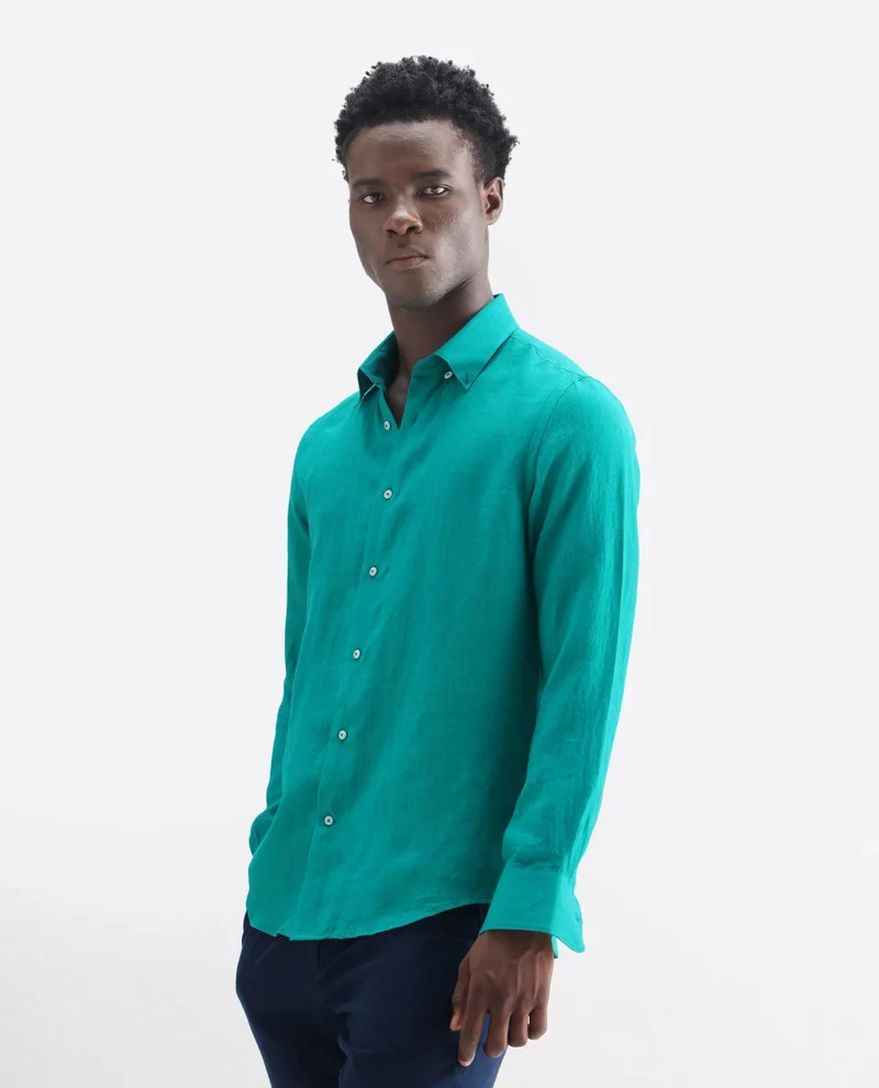 Rare Rabbit Men's Classic 100% Linen Plain Shirt