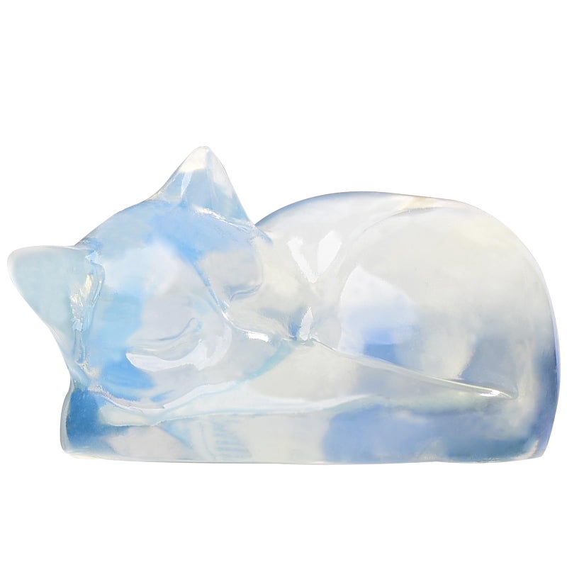 Ytbeoxk 2.1 Inch Opal Cat Crystal Statue  Healing Crystal Sleeping Cat Gemstones Decorations  Lucky Cute Kitten Figurines  White Cat Gift Crystal Home Office Desk Decor for Cat Lover Women and Men - Image 1