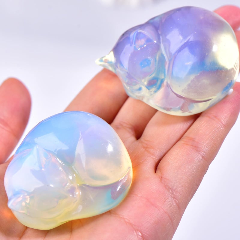 Ytbeoxk 2.1 Inch Opal Cat Crystal Statue  Healing Crystal Sleeping Cat Gemstones Decorations  Lucky Cute Kitten Figurines  White Cat Gift Crystal Home Office Desk Decor for Cat Lover Women and Men - Image 3