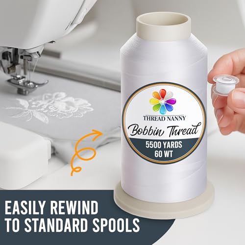 ThreadNanny Huge 5500yards Cone Spool Bobbin Thread White Machine Embroidery - ThreadNanny Brand (Two Pack, White/Black) - Image 3