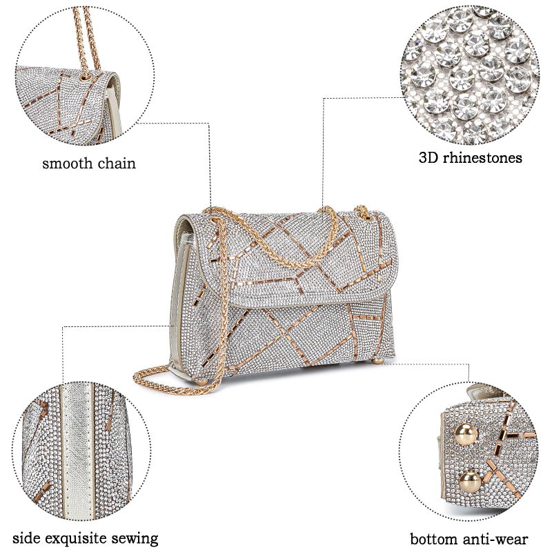 BBTT.ful Sparkly Rhinestones Evening Bag for Women Shoulder Bags Crossbody Bag Clutch Purse with Chain (gold) - Image 5