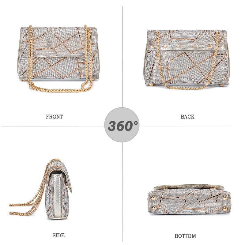 BBTT.ful Sparkly Rhinestones Evening Bag for Women Shoulder Bags Crossbody Bag Clutch Purse with Chain (gold) - Image 3
