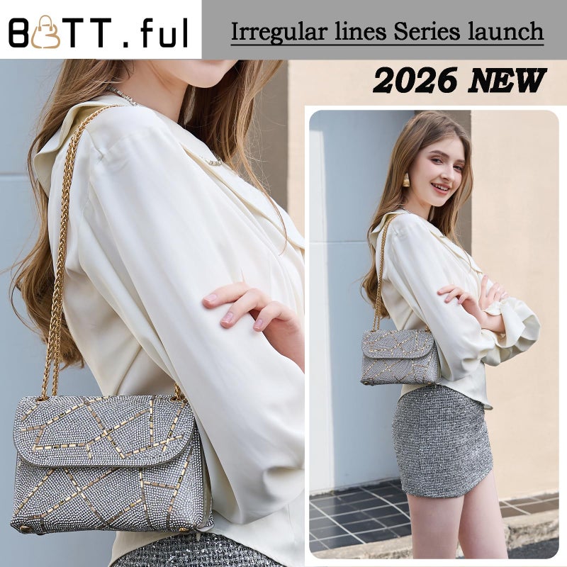 BBTT.ful Sparkly Rhinestones Evening Bag for Women Shoulder Bags Crossbody Bag Clutch Purse with Chain (gold) - Image 2