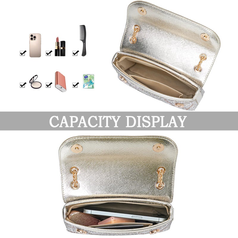 BBTT.ful Sparkly Rhinestones Evening Bag for Women Shoulder Bags Crossbody Bag Clutch Purse with Chain (gold) - Image 4