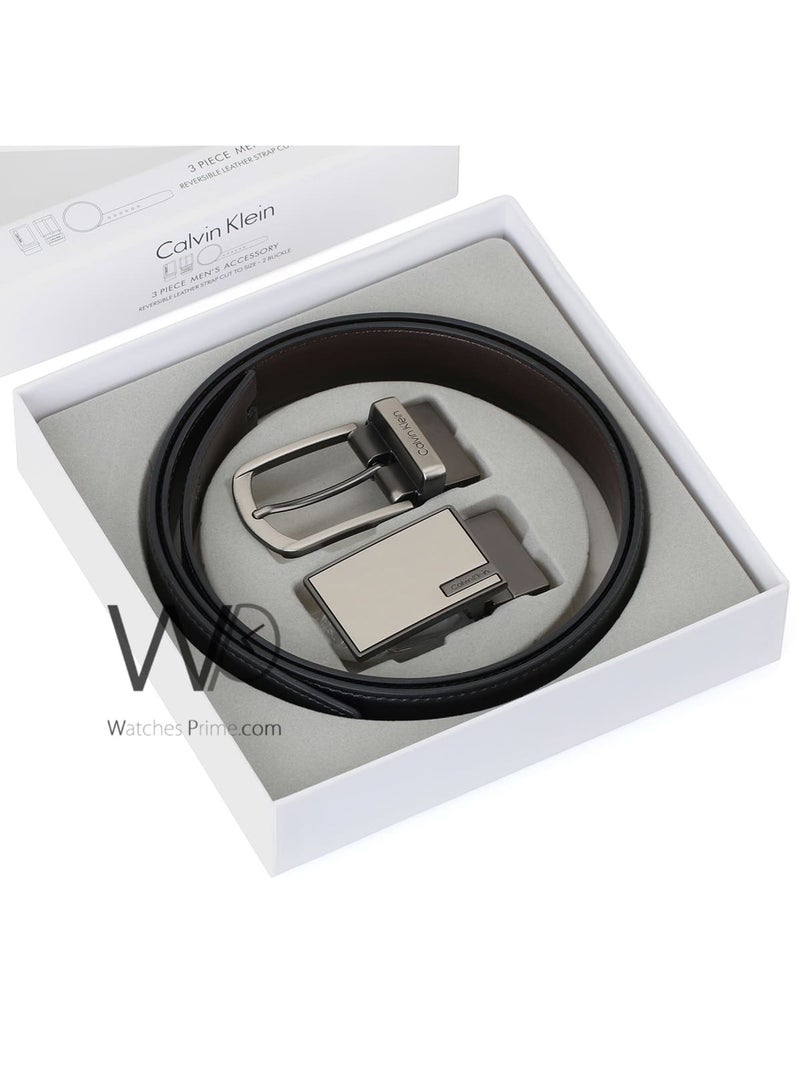 Calvin Klein Jeans Calvin Klein Men's Black Reversible Double Face Leather Belt - 2 Buckles - CK Gift Box - Image 1