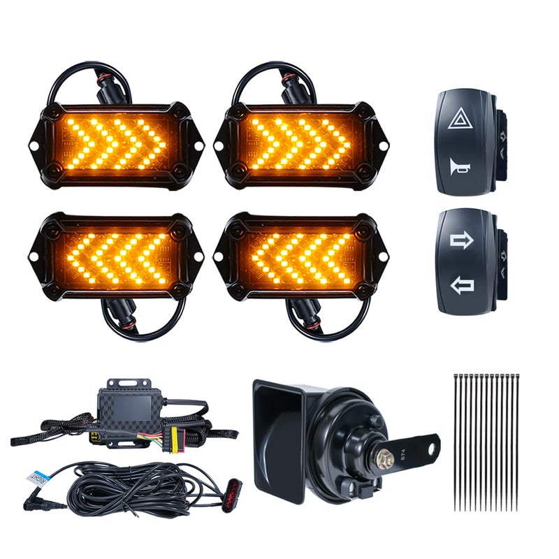BystralX UTV Turn Signal Kit with 110dB Horn, Pre-Wired, Plug and Play UTV ATV Blinker with Rocker Switch, Rectangle Universal Street Legal Turn Signals Compatible with Polaris, Can-Am, Teryx, CFMOTO - Image 1