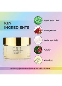 CIEL Anti Ageing Day Cream For Glowing Skin Moisturizer With Vitamin C & Hyaluronic Acid For Intense Hydration & Radiant Skin; Fades Wrinkles & Fine Lines Boosts Collagen For All Skin Types 50G  - Image 4