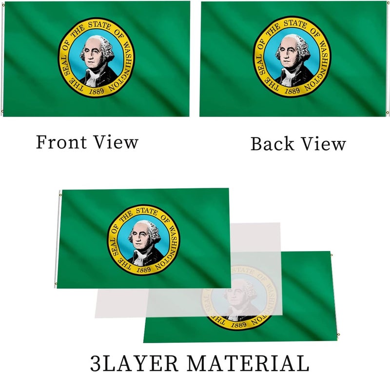 ARSOF Washington State Flag 3x5 Ft Double Sided Outdoor Heavy Duty WA State Flags 3 Ply with Durable Canvas Header and ​2 Brass Grommets Vivid Colors - Image 3