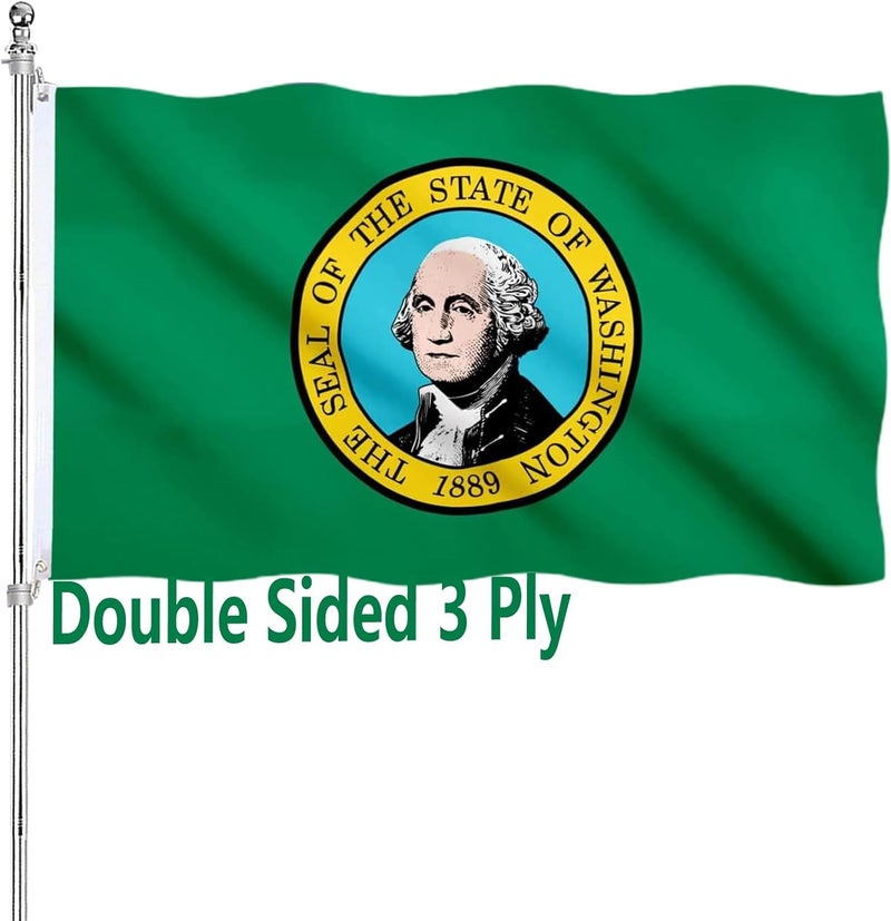 ARSOF Washington State Flag 3x5 Ft Double Sided Outdoor Heavy Duty WA State Flags 3 Ply with Durable Canvas Header and ​2 Brass Grommets Vivid Colors - Image 1