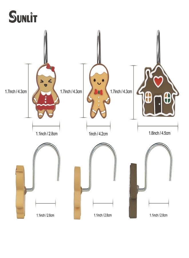 Sunlit Christmas Decorative Shower Curtain Hooks, Cute Gingerbread Man Family House Cookie Shower Curtain Rings, Xmas Winter Holiday Bathroom Decoration for Kids Girls Boys Children, Resin, Set of 12 - Image 4
