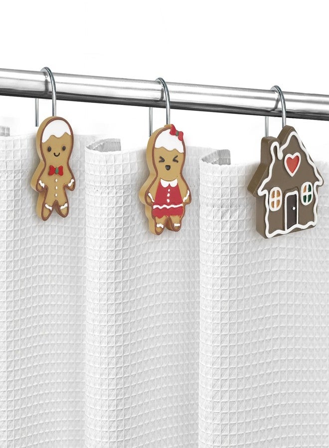 Sunlit Christmas Decorative Shower Curtain Hooks, Cute Gingerbread Man Family House Cookie Shower Curtain Rings, Xmas Winter Holiday Bathroom Decoration for Kids Girls Boys Children, Resin, Set of 12 - Image 5