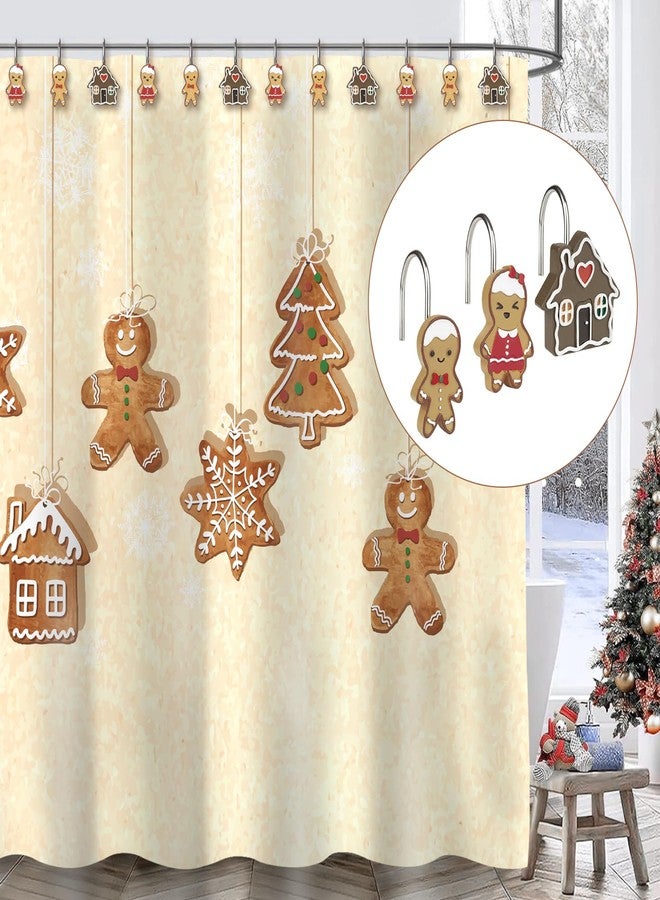 Sunlit Christmas Decorative Shower Curtain Hooks, Cute Gingerbread Man Family House Cookie Shower Curtain Rings, Xmas Winter Holiday Bathroom Decoration for Kids Girls Boys Children, Resin, Set of 12 - Image 3
