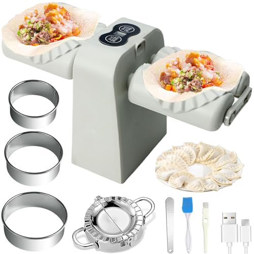 Cyandream Electric Dumpling Maker Machine Double Head Automatic Electric Dumpling Machine Maker Mould 2 Modes Household Quick Rechargeable Dumpling Maker with Empanada MakerDough CuttersSpoonBrush - Image 1
