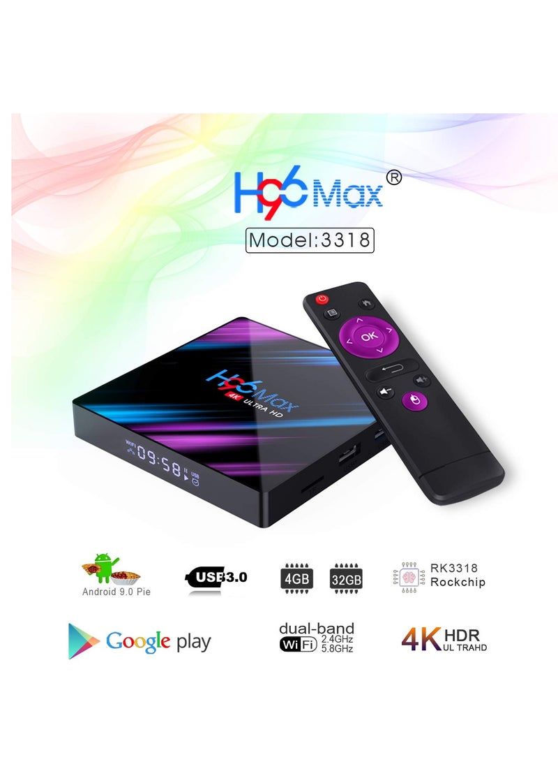 أتش 96 H96 تلفزيون ماكس حالة الروبوت 10.0 ، 4GB ذاكرة الوصول العشوائي 32GB مدمج المزدوج الفرقة 2.4G / 5G واي فاي المزدوج الذكية الروبوت التلفزيون حالة / 4K ستيريو HD صورة دعم USB 3.0 - Image 2