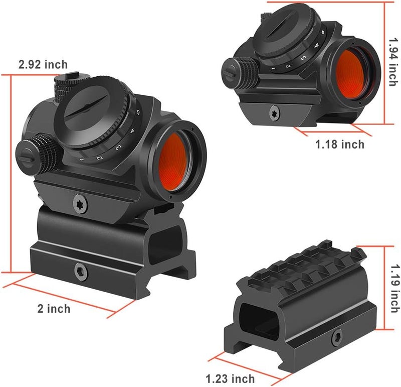 Feyachi RDS-22 2 MOA نقطة حمراء مدمجة 1 × 22 مم، قابلة للاختيار مع 5 فتحات قاعدة مرتفعة 0.83 بوصة - Image 4