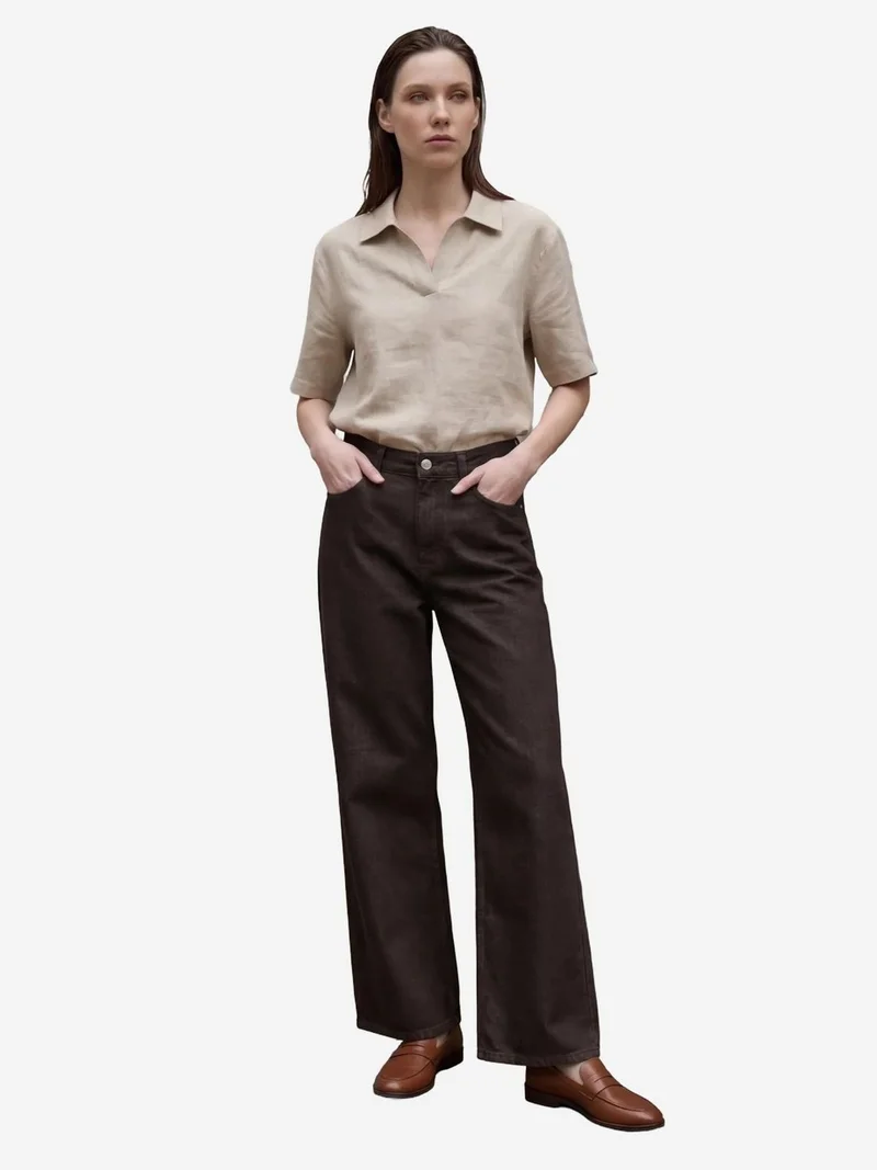 My Fashion Coffee Brown MY FASHION High Waist Straight Leg Denim Pants for Women | Best Price UAE