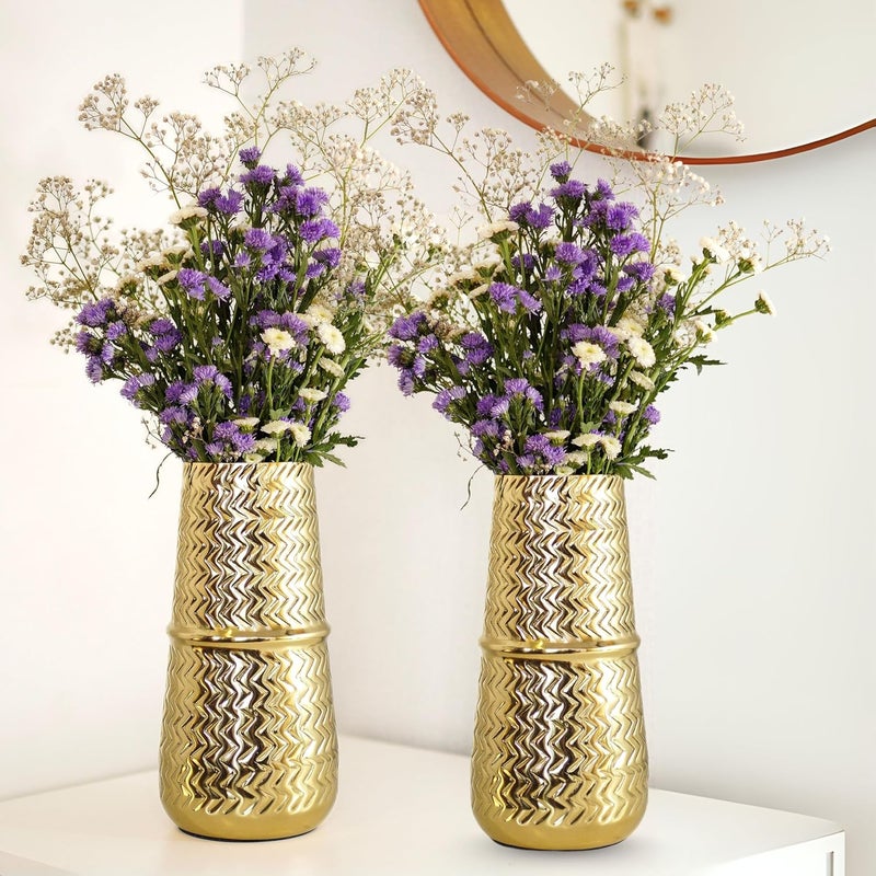 BEHOMA Metal Arrow Engrave Vase for Home Decoratives Tumbler for Indoor Outdoor Living Room Office Decor Balcony,Best Gift for Birthday Anniversary Festival,Golden Set of 2 Pcs(Flower not Included) - Image 4