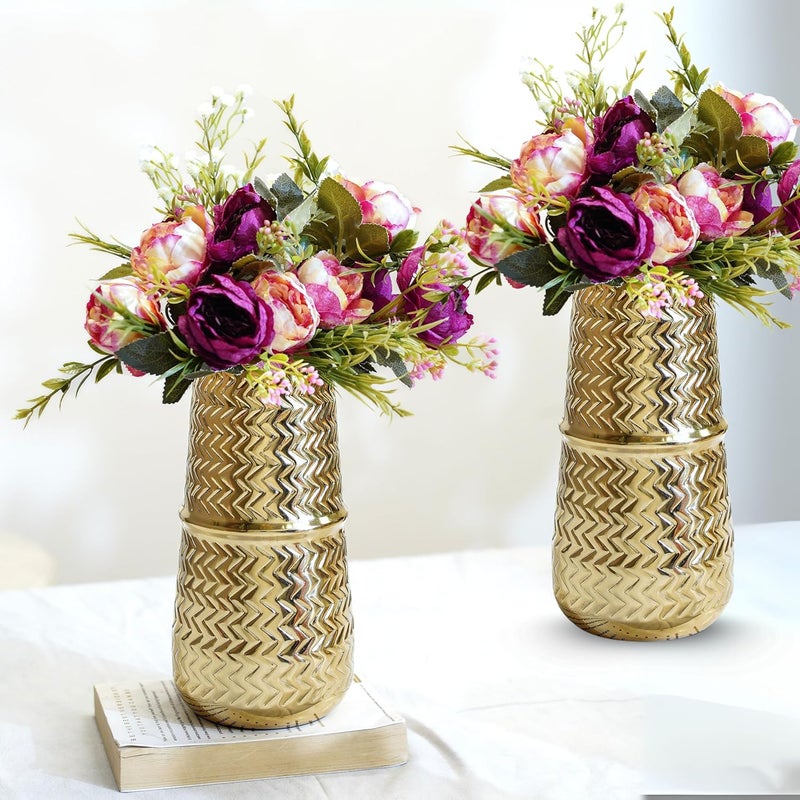 BEHOMA Metal Arrow Engrave Vase for Home Decoratives Tumbler for Indoor Outdoor Living Room Office Decor Balcony,Best Gift for Birthday Anniversary Festival,Golden Set of 2 Pcs(Flower not Included) - Image 2