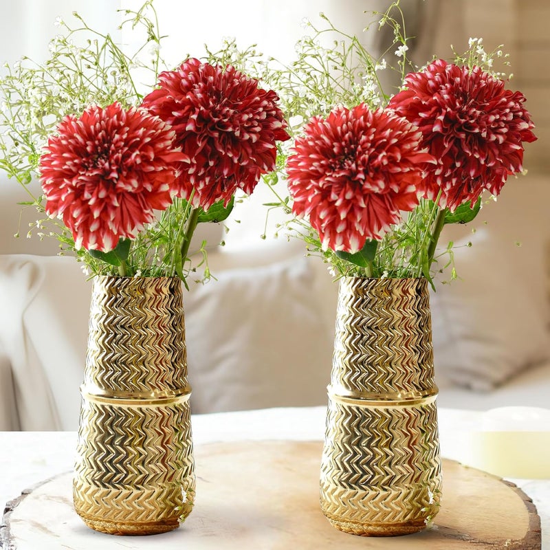 BEHOMA Metal Arrow Engrave Vase for Home Decoratives Tumbler for Indoor Outdoor Living Room Office Decor Balcony,Best Gift for Birthday Anniversary Festival,Golden Set of 2 Pcs(Flower not Included) - Image 1