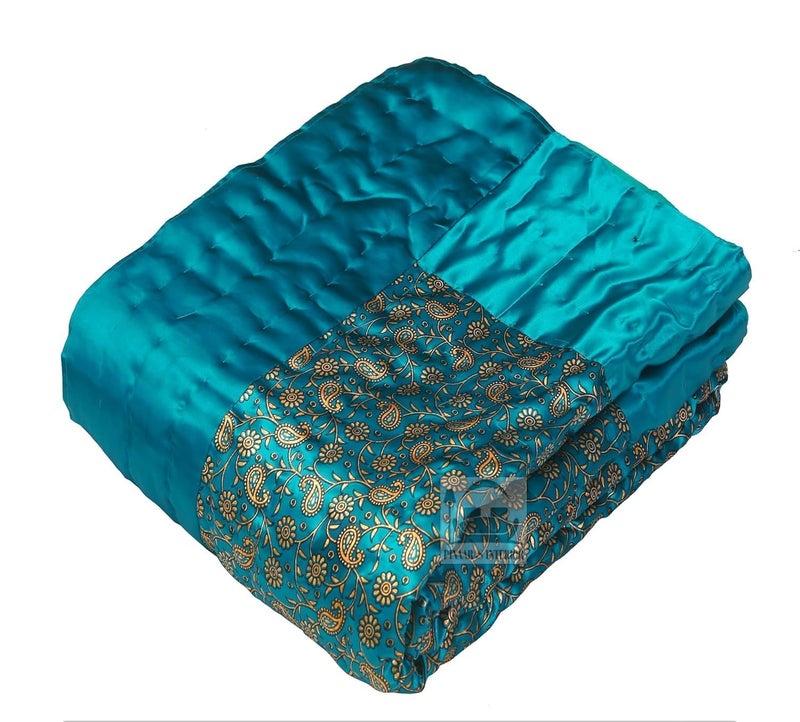 LOARSHY Rajasthani Gold Printed Jaipuri Silk Fillling Pure Cotton Traditional Quilt/Razai/Rajai [Light Weight, Rama Green, Double Bed - 100X87 Inches] - Image 2