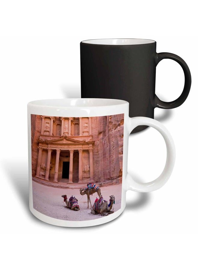 3DROSE mug_132784_3 Camel, Facade of Treasury (Al Khazneh), Petra, Jordan As16 Ksu0059 Keren Su Magic Transforming Mug, 11-Ounce - Image 1