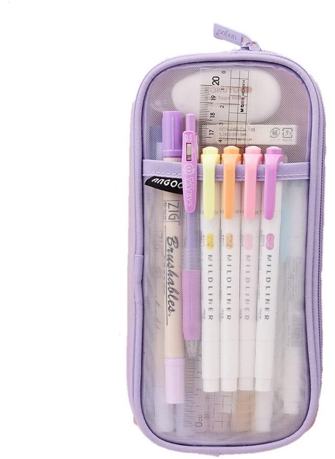 EASTHILL - EASTHILL Canvas Pen Pencil Case With Zipper Clear Makeup Color Pouch Cosmetics Bag Multi-Purpose Travel School Teen Girls&Boys Transparent Stationary Bag Office Organizer Box For Adluts,Purple - Image 1