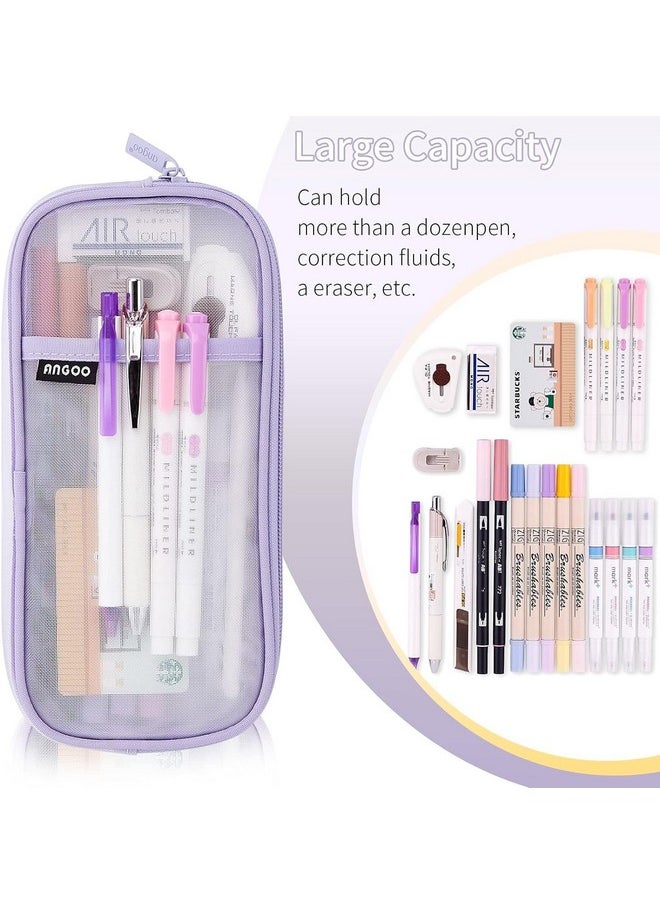 EASTHILL - EASTHILL Canvas Pen Pencil Case With Zipper Clear Makeup Color Pouch Cosmetics Bag Multi-Purpose Travel School Teen Girls&Boys Transparent Stationary Bag Office Organizer Box For Adluts,Purple - Image 1